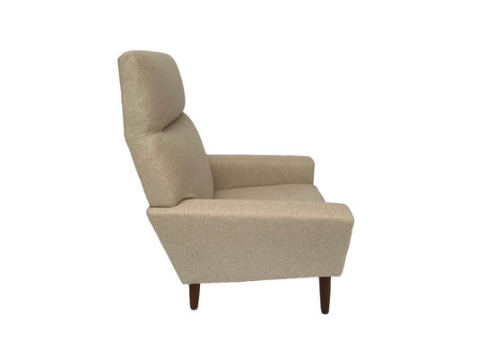 Danish Cream Wool and Teak Highback Armchair 1960s