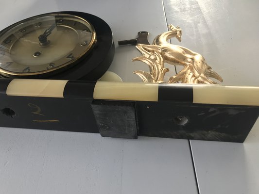 Art Deco Clock in Marble and Brass, 1930s for sale at Pamono