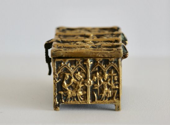 Brutalist Bronze Box with Medieval Decor, 1950s for sale at Pamono