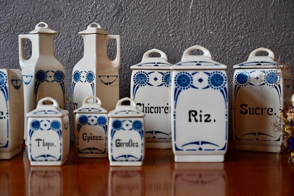 French Art Nouveau Spice Jars, 1890s, Set of 9 for sale at Pamono