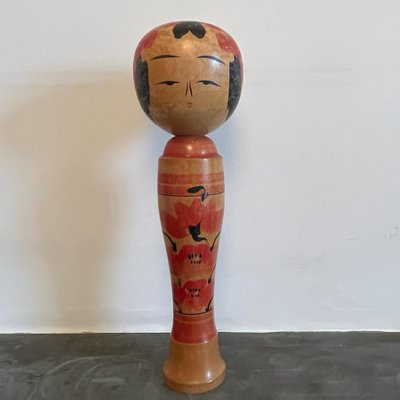 Vintage Japanese Red Shaped Kokeshi Wooden Doll