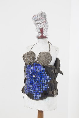 EROTIC ART GLASS Mosaic Sculpture Female Torso in Corset by Artist