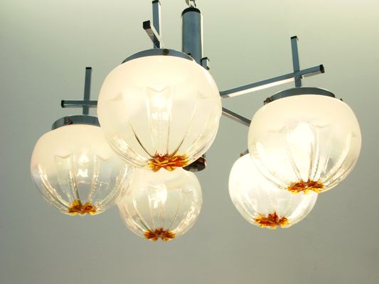 1950s brassglasswalnut chandelier by Moe 1950s brassglasswalnut chandelier by Moe