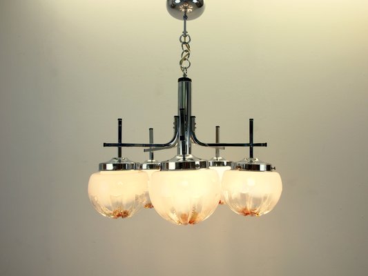 1950s brassglasswalnut chandelier by Moe 1950s brassglasswalnut chandelier by Moe