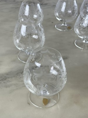 Cognac Gläser aus handgraviertem Kristallglas, Venice, 1960er, 6 . Set bei Pamono kaufen