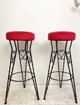 Mid Century Brutalist Style Wrought Iron Bar Stools 1960s Set of 4 for sale at Pamono