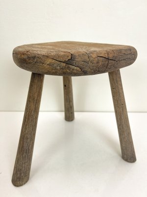 Brutalist Style Oak Tripod Stool, 1950s for sale at Pamono