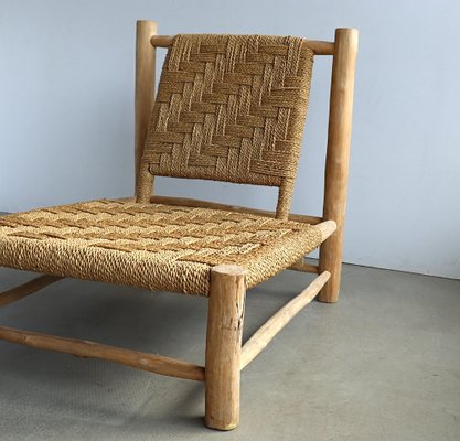 Sisal Rope and Ash Wood Low Lounge Chair from Audoux & Minet, 1950s for  sale at Pamono