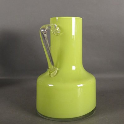Vintage Italian Handmade Green Glass Vase With Handle 1950s For