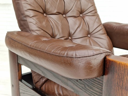 Scandinavian Adjustable Lounge Chair in Brown Leather and Oak