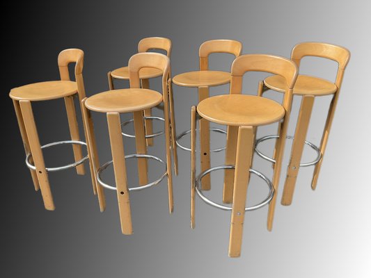 Scandinavian Bar Stools by Bruno Rey for Dietiker 1970 Set of 6