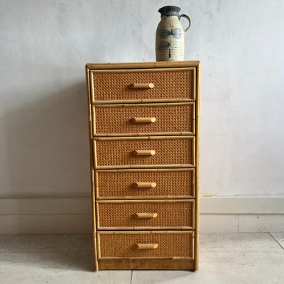 Vintage Chest of Drawers in Cane and Bamboo 1970s for sale at Pamono