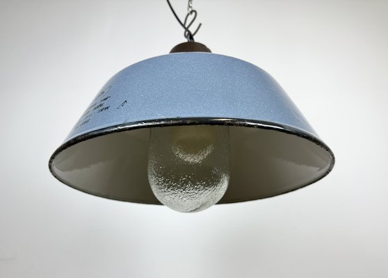 Industrial Grey Enamel and Cast Iron Pendant Light with Glass
