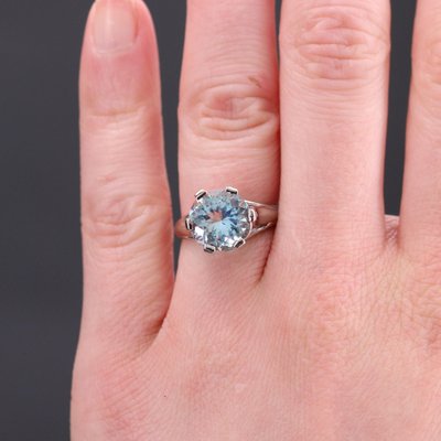 Bague Solitaire Aigue marine 3.25 Carats en Or Blanc 18 Carats France 1950s en vente sur Pamono