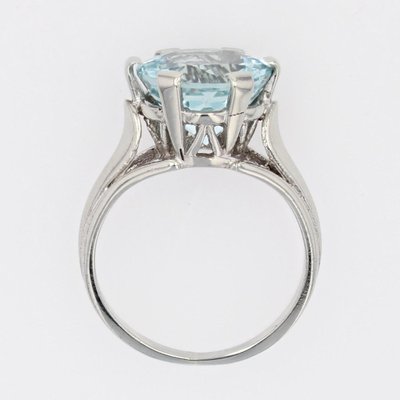 Anillo solitario frances de oro blanco de 18 kt con aguamarina de 3 25 quilates anos 50 en venta en Pamono