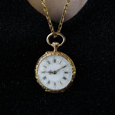 French 20th Century 18 Karat Yellow Gold Enamelled Pocket Watch 1890s for sale at Pamono
