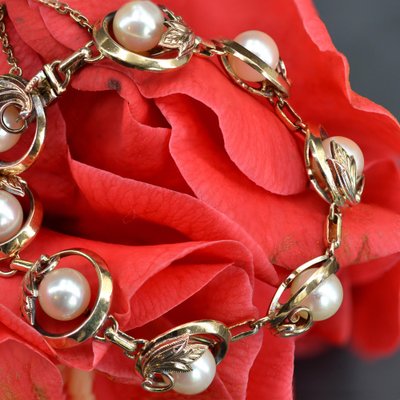 Vintage Cultured Pearls Vermeil Bracelet, 1950s for sale at Pamono