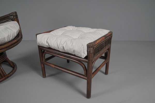 Rattan Rotating and Tiltable Armchairs, Stool Coffee Table