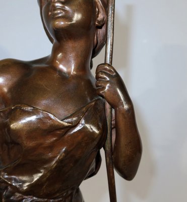 Statue En Régule Jeune Paysanne 37,5 Cm Sur Socle - Pièce Originale D'occasion