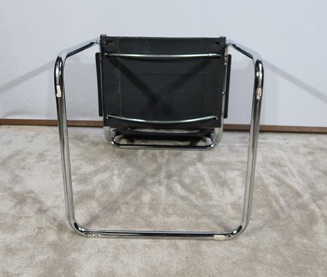 Chromed Metal Chair in Black Leather by Breuer, 1970 for