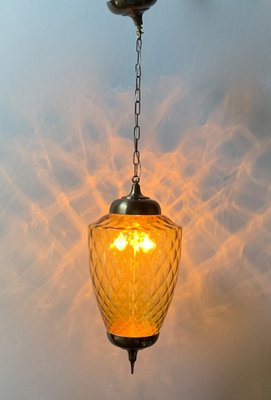 Lantern Pendant with Amber Murano Glass, 1960 for sale at Pamono