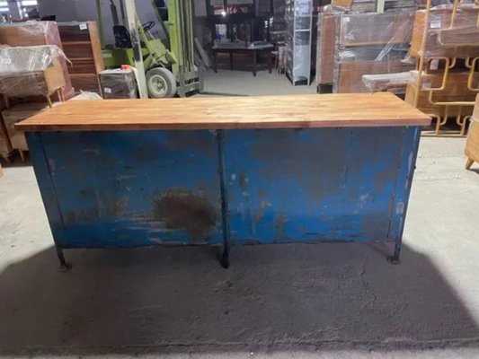 Vintage Industrial Workbench in Blue with New Top for sale at Pamono