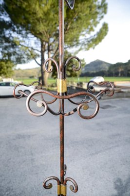 Appendiabiti In Ferro Battuto Nero E Oro - 6 Ganci, Altezza 185 Cm - Per Ingresso O Camera