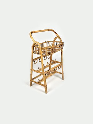 Italienischer Mid-Century Bartisch aus Bambus & Rattan mit Flaschenhalter,  1960er bei Pamono kaufen
