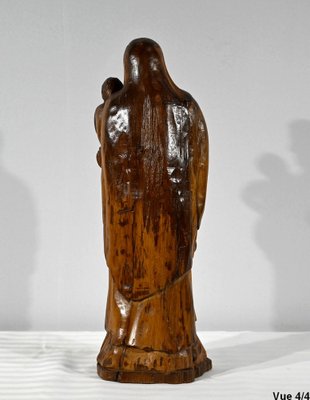 Sculpture Ancienne Vierge à L'Enfant En Bois Du XIXe Siècle – Pièce Religieuse D'époque