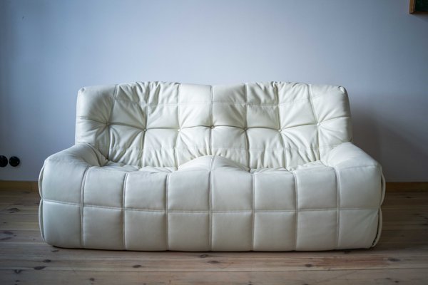 Vintage Kashima 2-Seat Sofa in White Leather by Michel Ducaroy for 