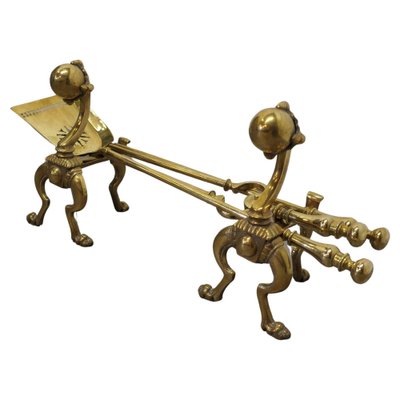 Arts and Crafts Brass Gothic Fireside Tools, 1880s, Set of 4 for