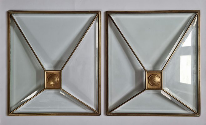 Art Deco Fenster aus facettiertem Glas & Messing, Österreich, 1930er, 2er Set