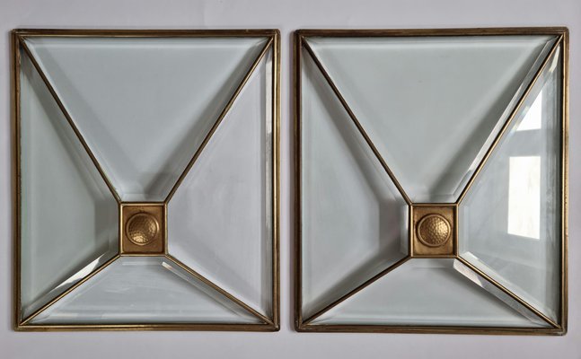 Art Deco Fenster aus facettiertem Glas & Messing, Österreich, 1930er, 2er Set