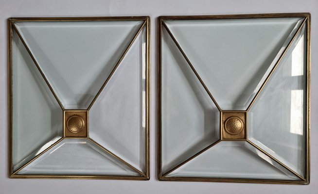 Art Deco Fenster aus facettiertem Glas & Messing, Österreich, 1930er, 2er Set