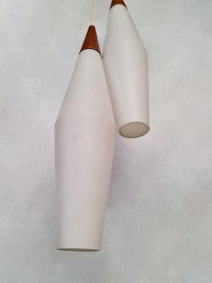 Vintage Danish Teak Frosted Glass Pendants Hanging Lamp from