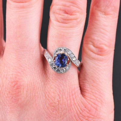 Belle Epoque Style Sapphire, Diamond, 18 Karat Yellow Gold