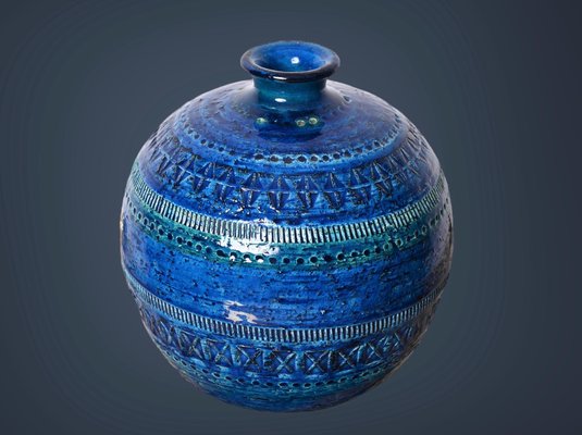Rimini Blue Terracotta & Ceramic Vase attributed to Aldo Londi for