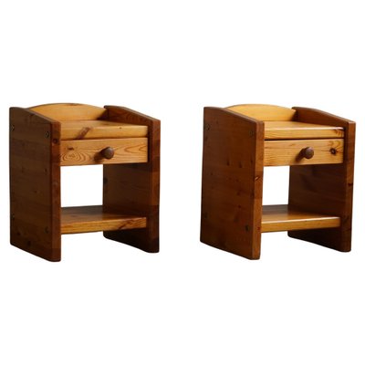 Mid Century Brutalist Nightstands in Pine 1970s Set of 2