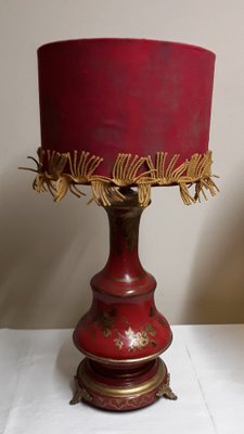 Vintage Red-Painted Metal Table Lamp with Gold-Colored Decoration