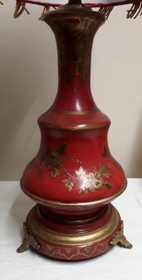 Vintage Red-Painted Metal Table Lamp with Gold-Colored Decoration and Red  Fabric Shade, 1960s for sale at Pamono