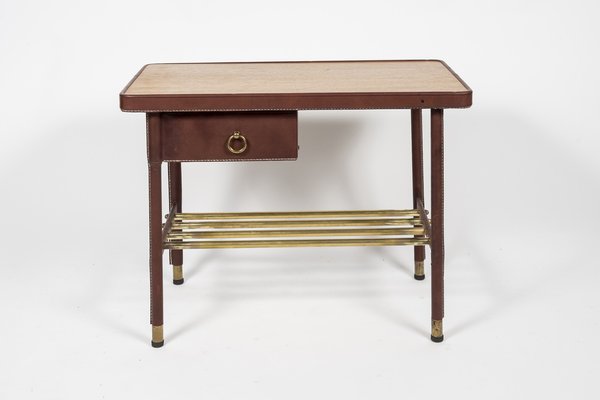 Leather Wrapped Games Table Attributed to Jacques Adnet Leather Wrapped Games Table Attributed to Jacques Adnet