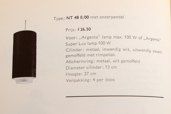 Lámparas colgantes modelo NT 48 de Argenta Philips, años 60. Juego 4 en venta en