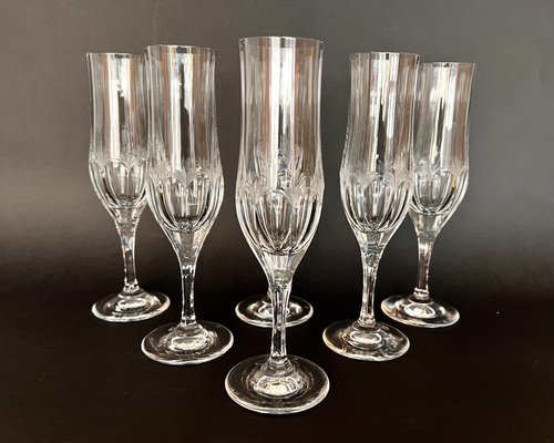 German Crystal Champagne Flute Glasses, 1980s, Set of 6 for sale