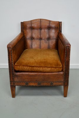 French Buttoned Back Club Chair in Cognac Leather for sale at Pamono