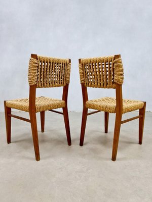 Vintage Woven Rope Dining Chairs by Adrien Audoux Frida Minet 1940s Set of 6
