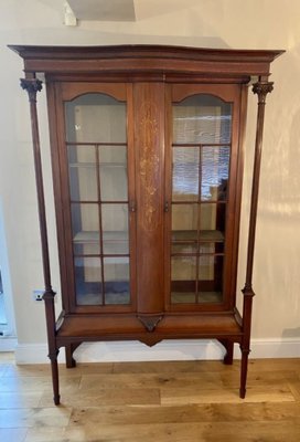 Quality Antique Edwardian Mahogany Inlaid Display Cabinet 1900