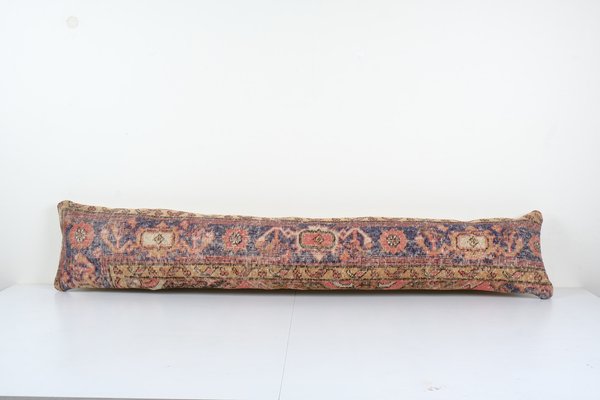 Long Vintage Turkish Organic Faded Blue Wool Outdoor Rug Cushion Cover