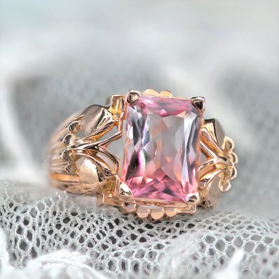 Bague Ancienne Or Rose 18 Carats France XIXe - Pierre Violette Synthétique, Taille 58 - 3,7g - Occasion Très Bon état
