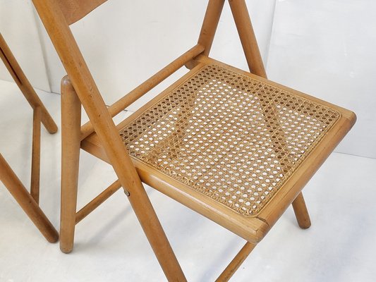 Vintage Italian Folding Chairs in Beech Cane 1970s Set of 2