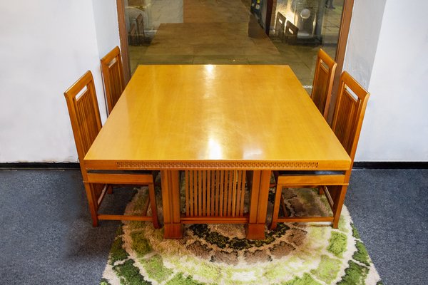 Table 615 Husser and Chairs 614 Coonley 2 by Frank Lloyd Wright for Cassina Italy 1992 Set of 5